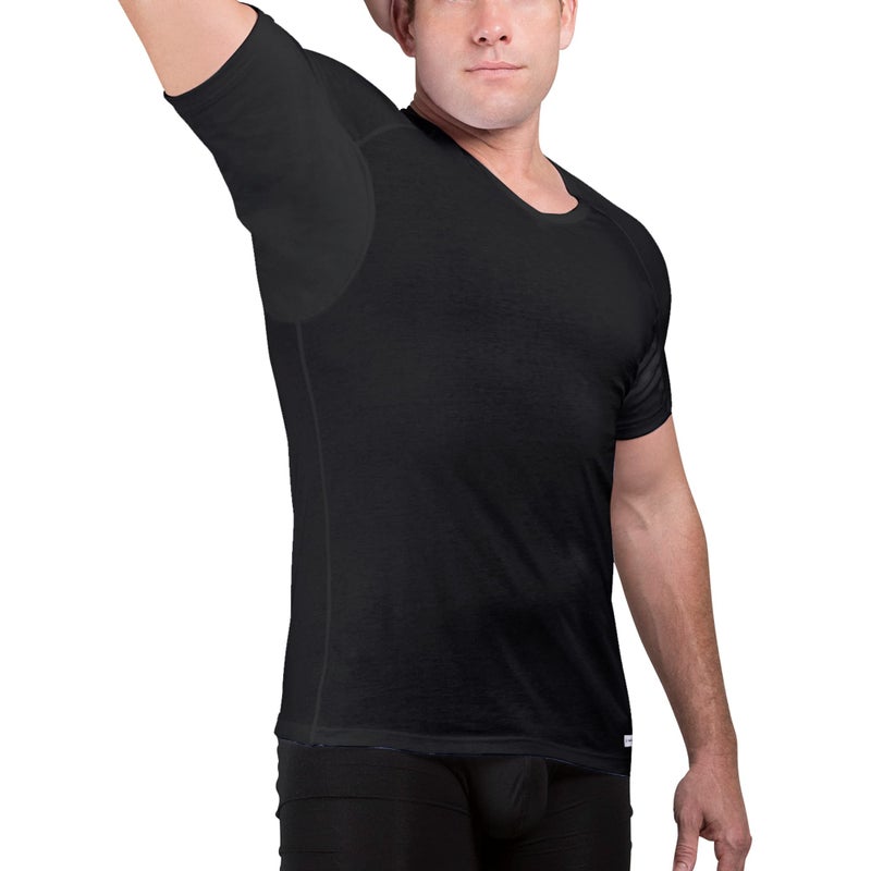 Ejis Sweatproof Undershirt for Men | V-Neck Cotton | Classic Fit T Shirt with Sweat Pads | Odor Resistant | Blocks Sweat (X-Small, Black) - Image 1
